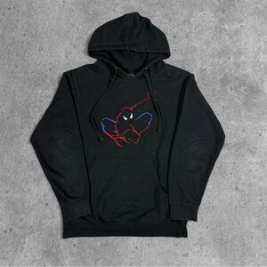 Y2K Universal Studios Marvel Spider Man Black Embroidered Hoodie Men's Large